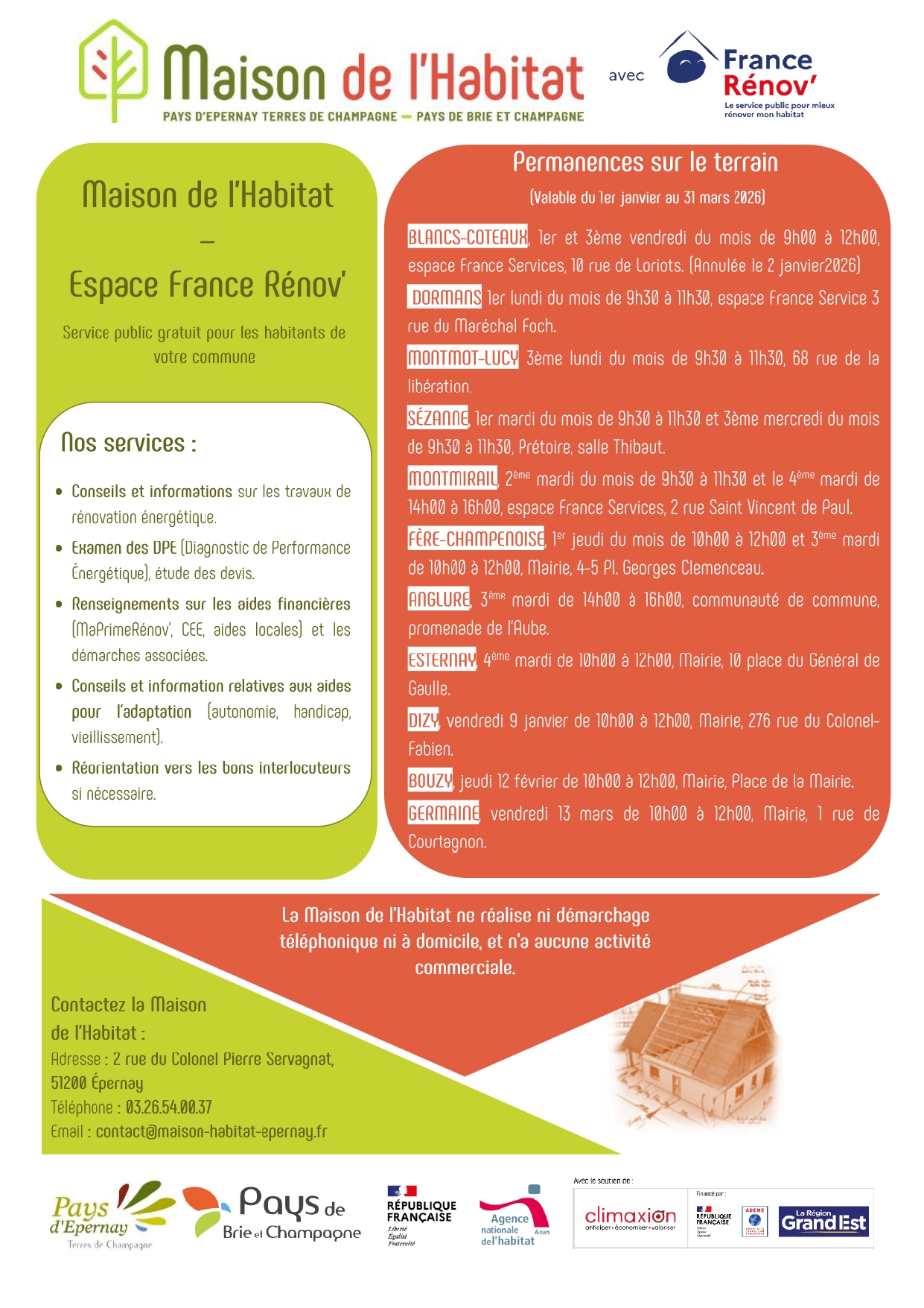 Permanence Maison de l&rsquo;Habitat pour le 1e trimestre 2026